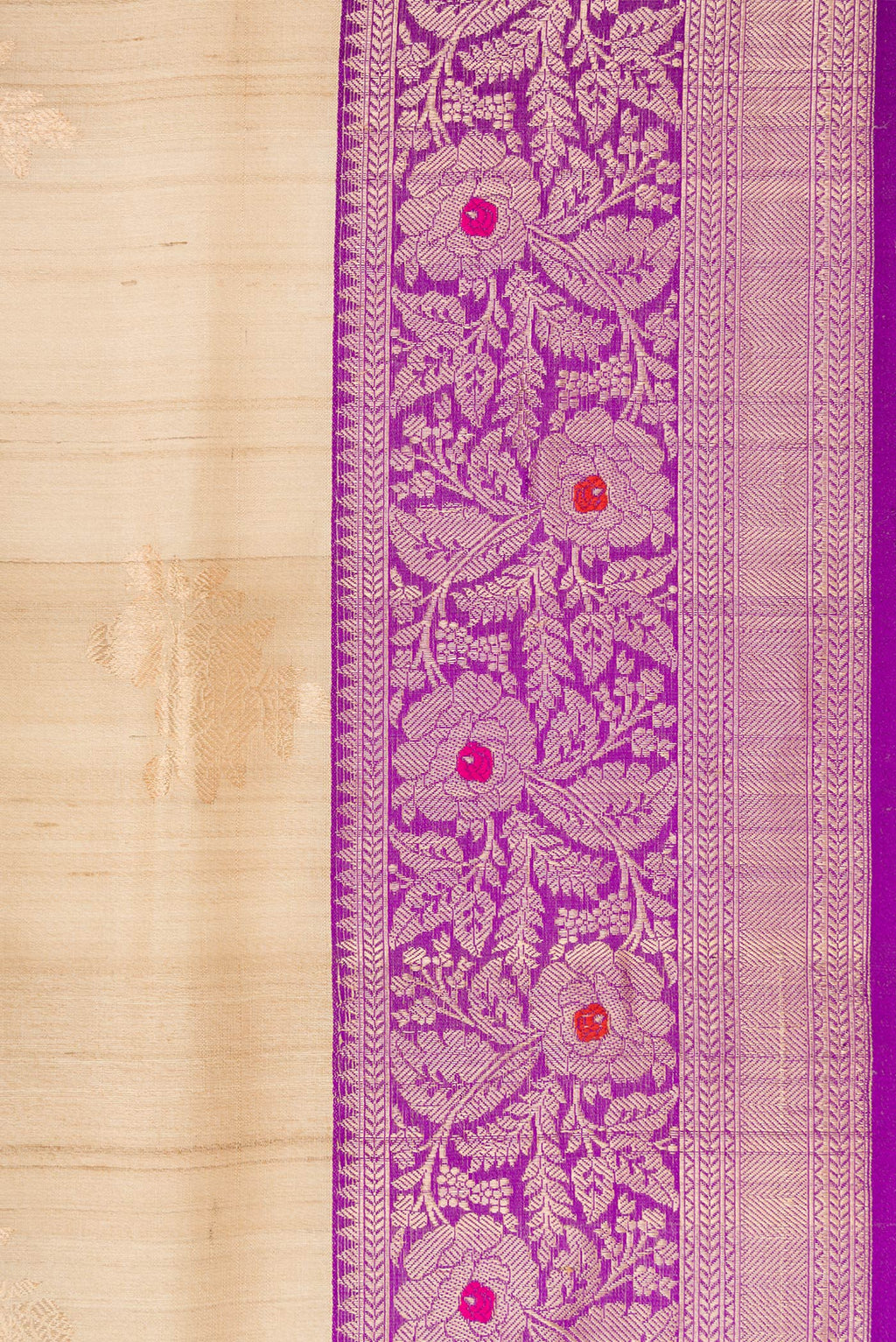 Border image of Beige Dual Tone Tussar Silk Saree with Zari Butta on the body and Zari And Thread Border. 