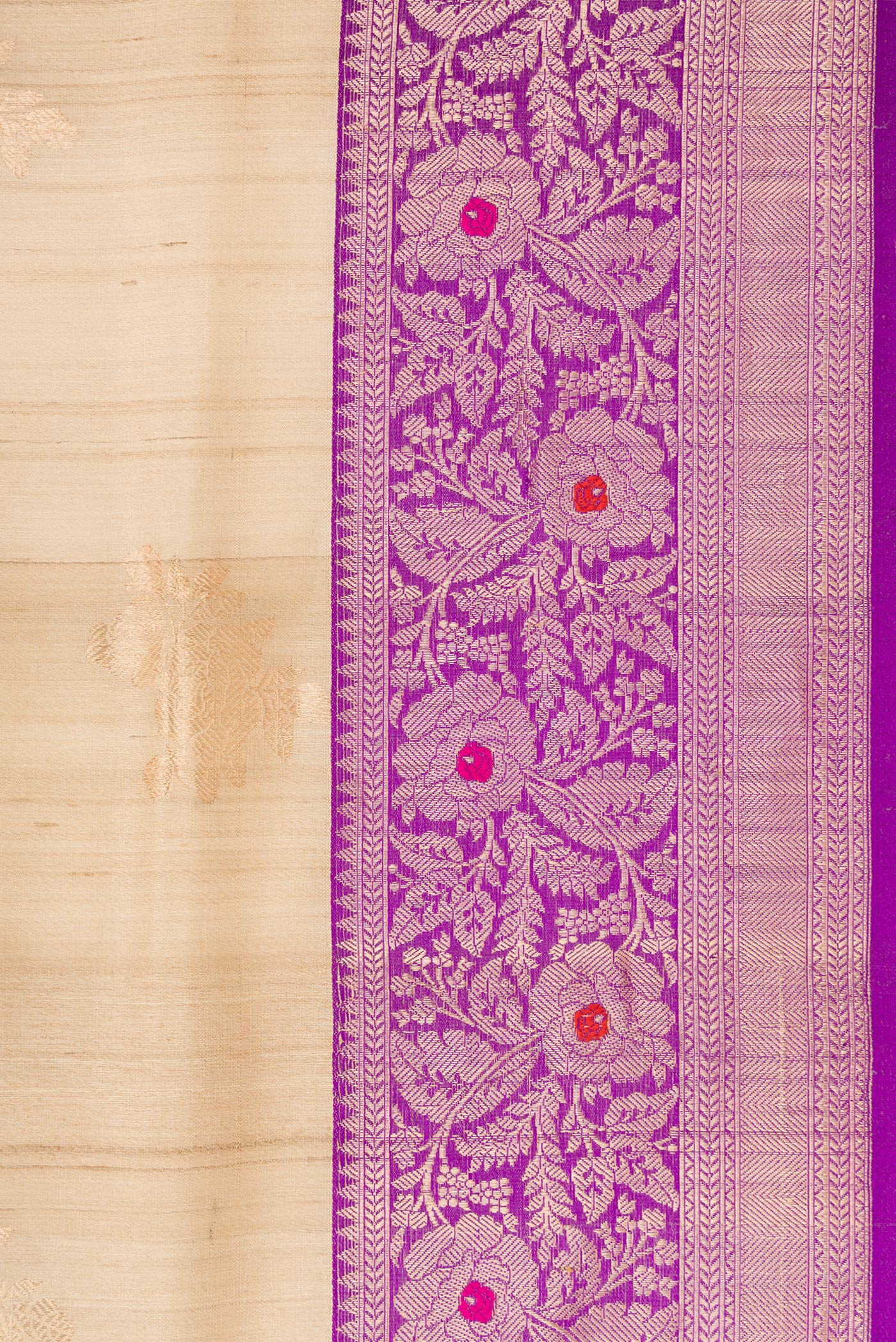 Border image of Beige Dual Tone Tussar Silk Saree with Zari Butta on the body and Zari And Thread Border. 
