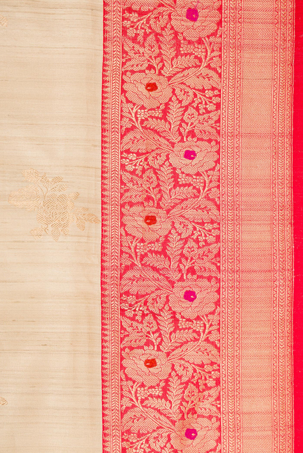 Border image of Beige Dual Tone Tussar Silk Saree with Zari Butta on the body and Zari And Thread Border. 