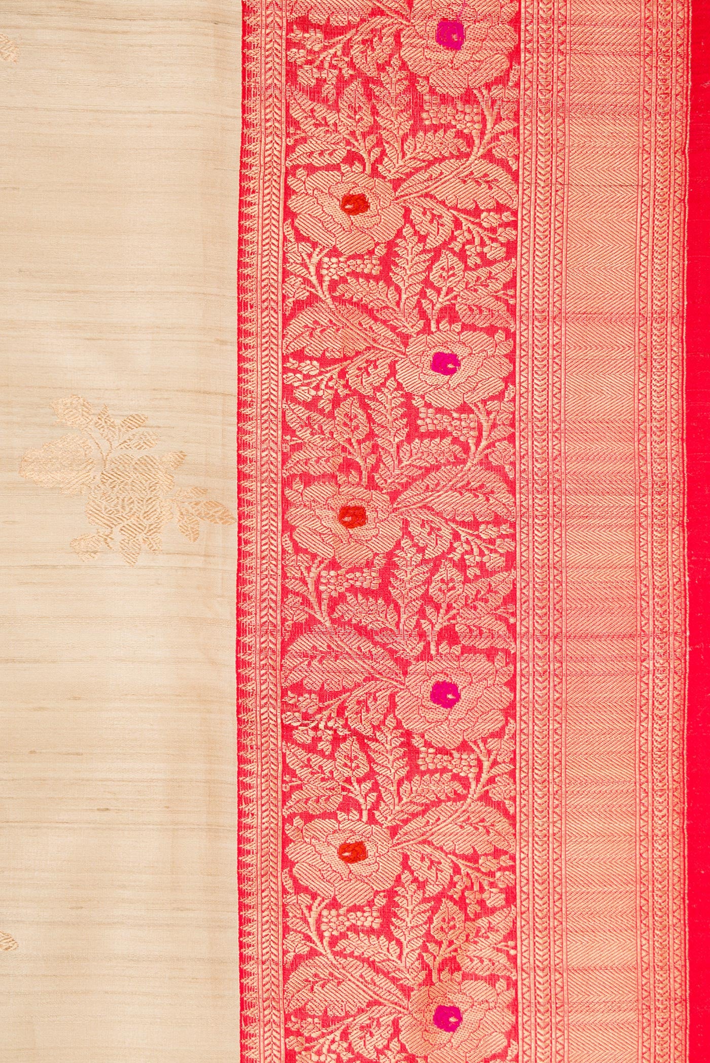 Border image of Beige Dual Tone Tussar Silk Saree with Zari Butta on the body and Zari And Thread Border. 
