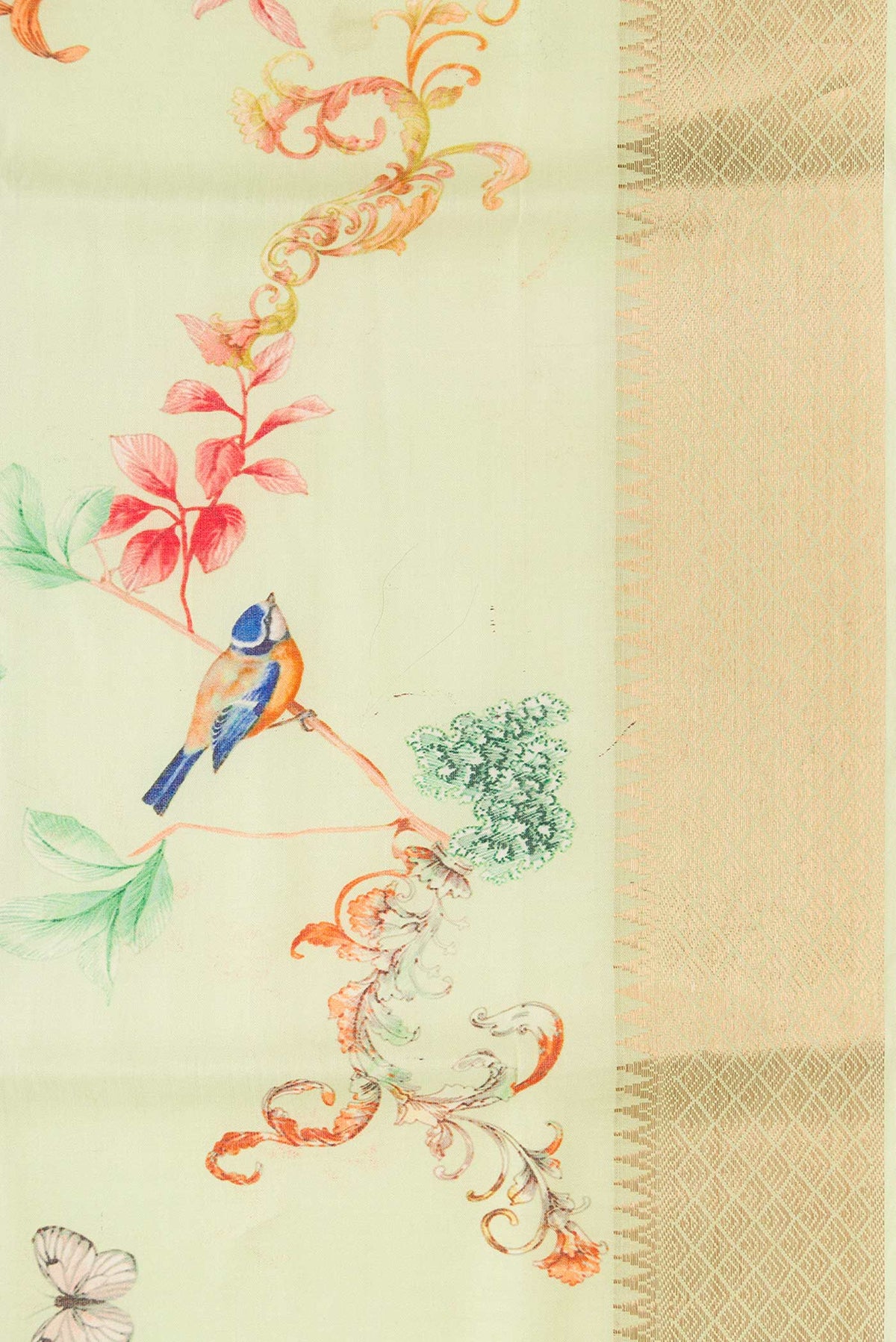 Border image of Pista Green Dual Tone Tussar Silk Saree with Printed design on the body and Zari Border. 