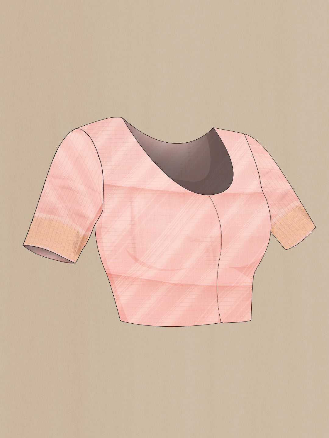 Close up image of the blouse of Pink Dual Tone Tussar Silk Saree with Printed design on the body and Zari Border. 