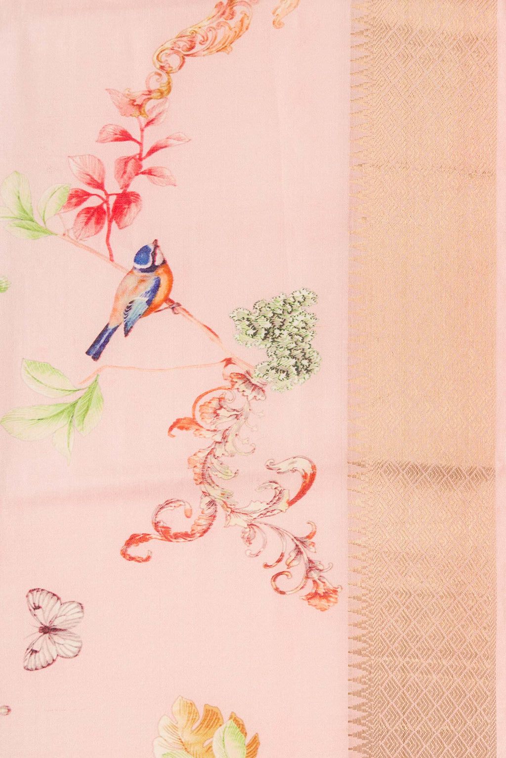 Border image of Pink Dual Tone Tussar Silk Saree with Printed design on the body and Zari Border. 
