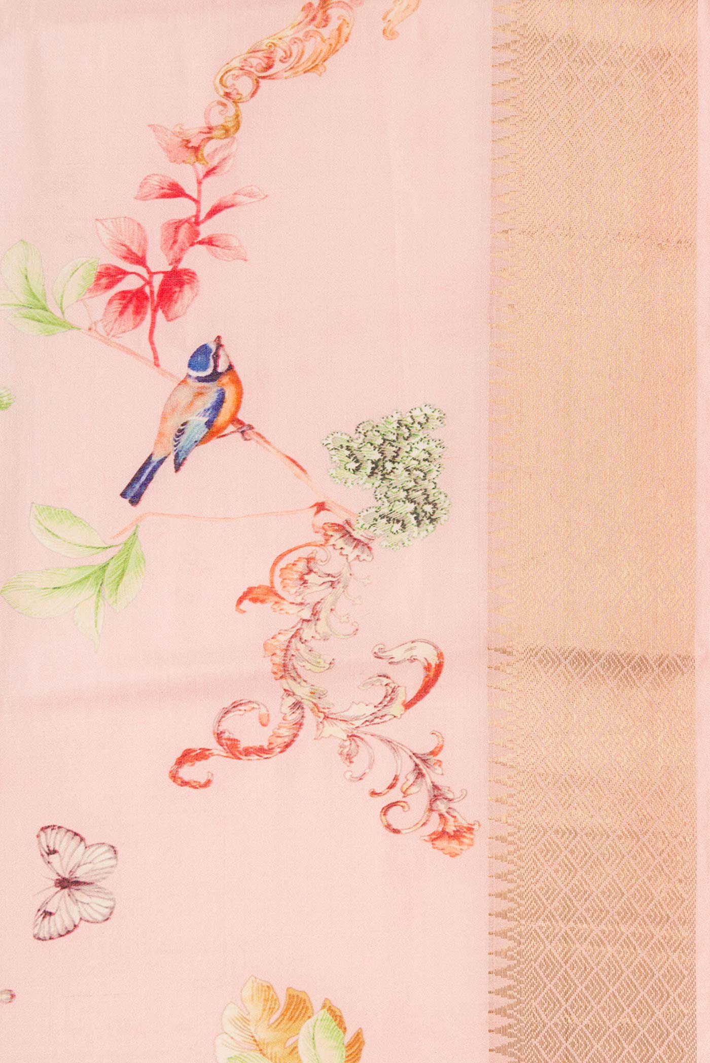 Border image of Pink Dual Tone Tussar Silk Saree with Printed design on the body and Zari Border. 