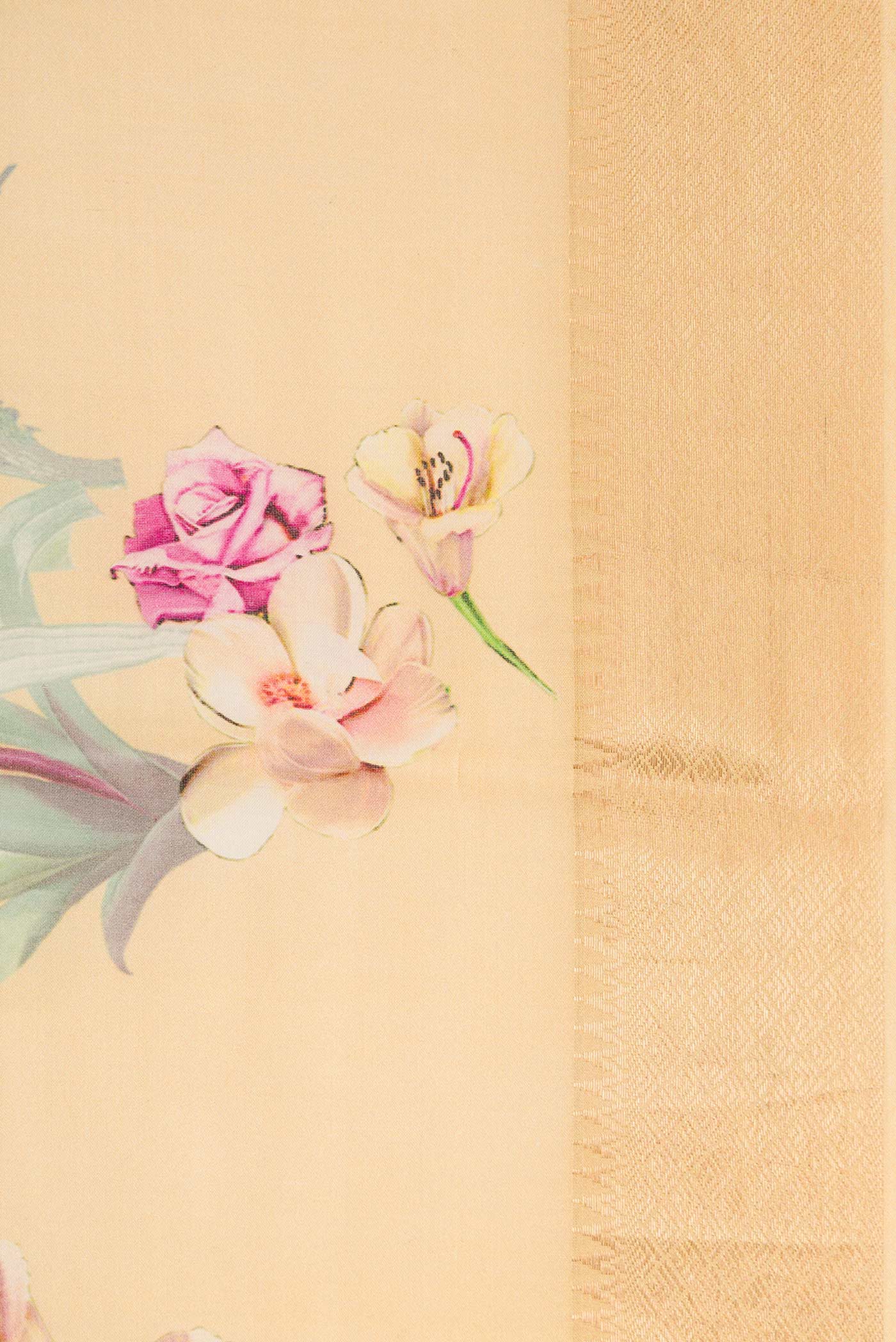 Border image of Sandal Dual Tone Tussar Silk Saree with Printed design on the body and Zari Border. 