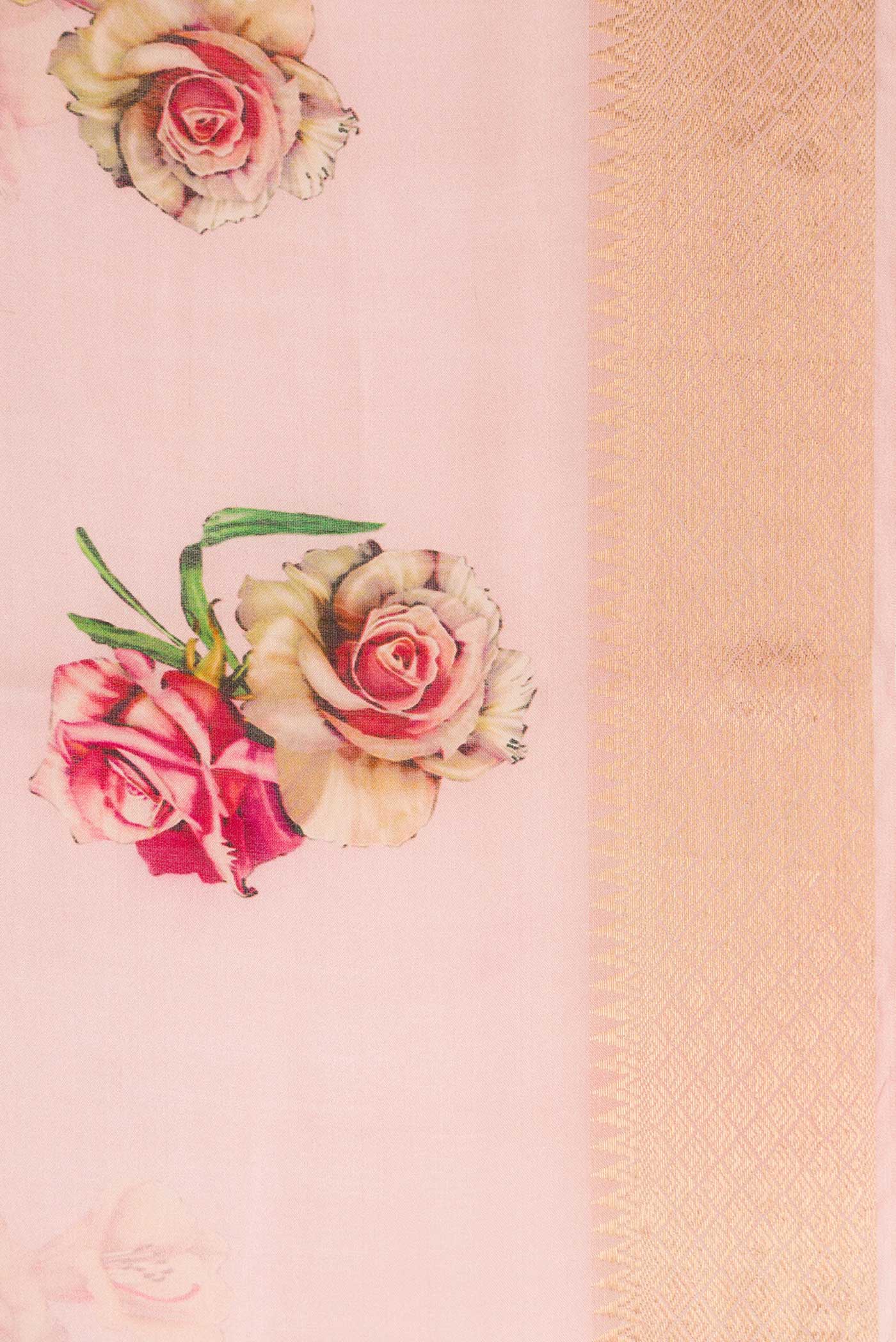 Border image of Pink Dual Tone Tussar Silk Saree with Printed design on the body and Zari Border. 