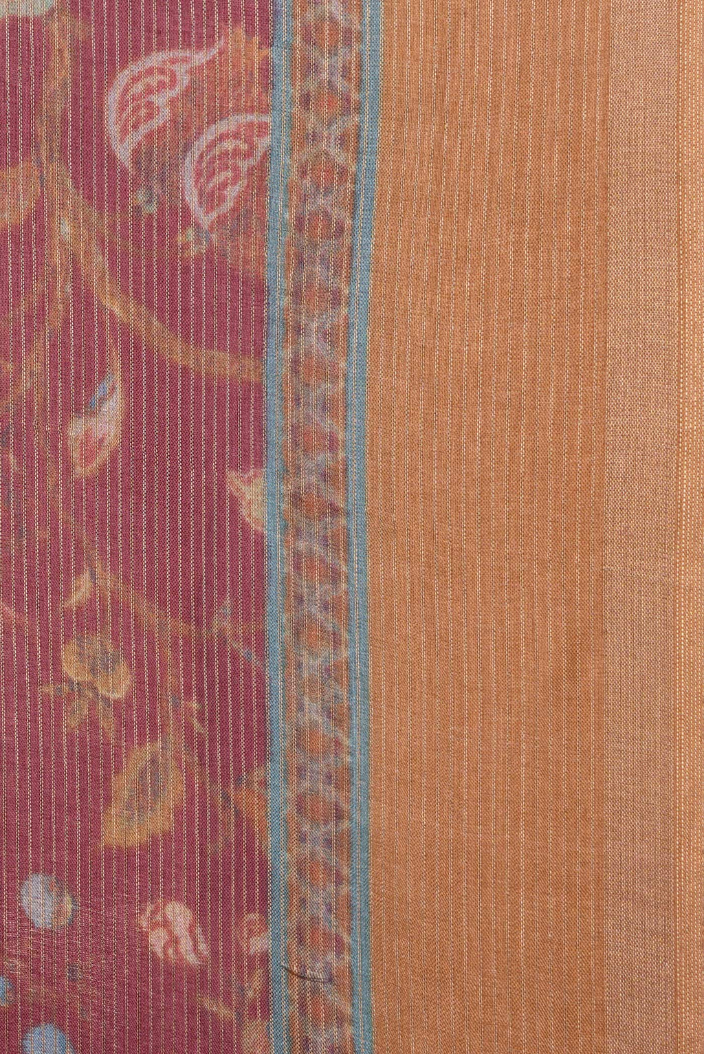 Border image of Peach Dual Tone Tussar Silk Saree with Printed design on the body and Zari Border. 