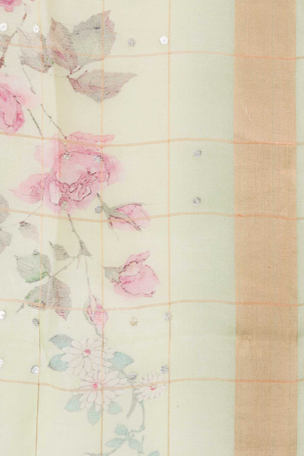 Border image of Pista Green Dual Tone Tussar Silk Saree with Zari Butta on the body and Zari Border. 