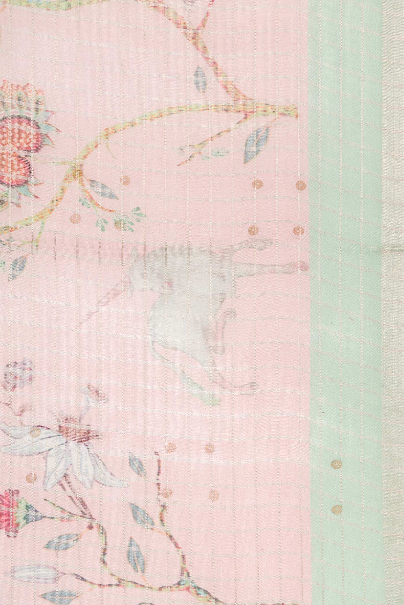 Border image of Rose pink Dual Tone Tussar Silk Saree with Printed design on the body and Zari Border. 