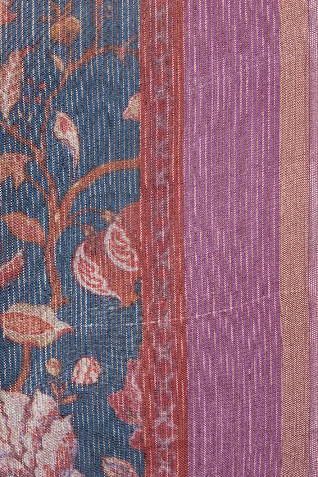 Border image of Navy Blue Dual Tone Tussar Silk Saree with Printed design on the body and Zari Border. 