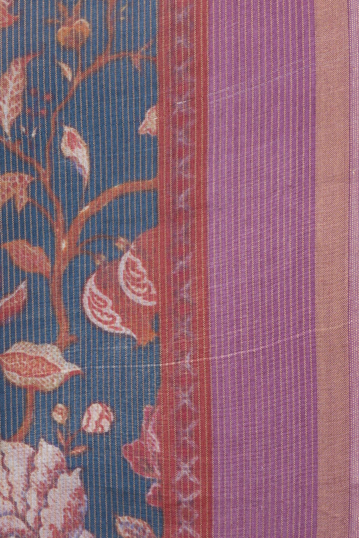 Border image of Navy Blue Dual Tone Tussar Silk Saree with Printed design on the body and Zari Border. 