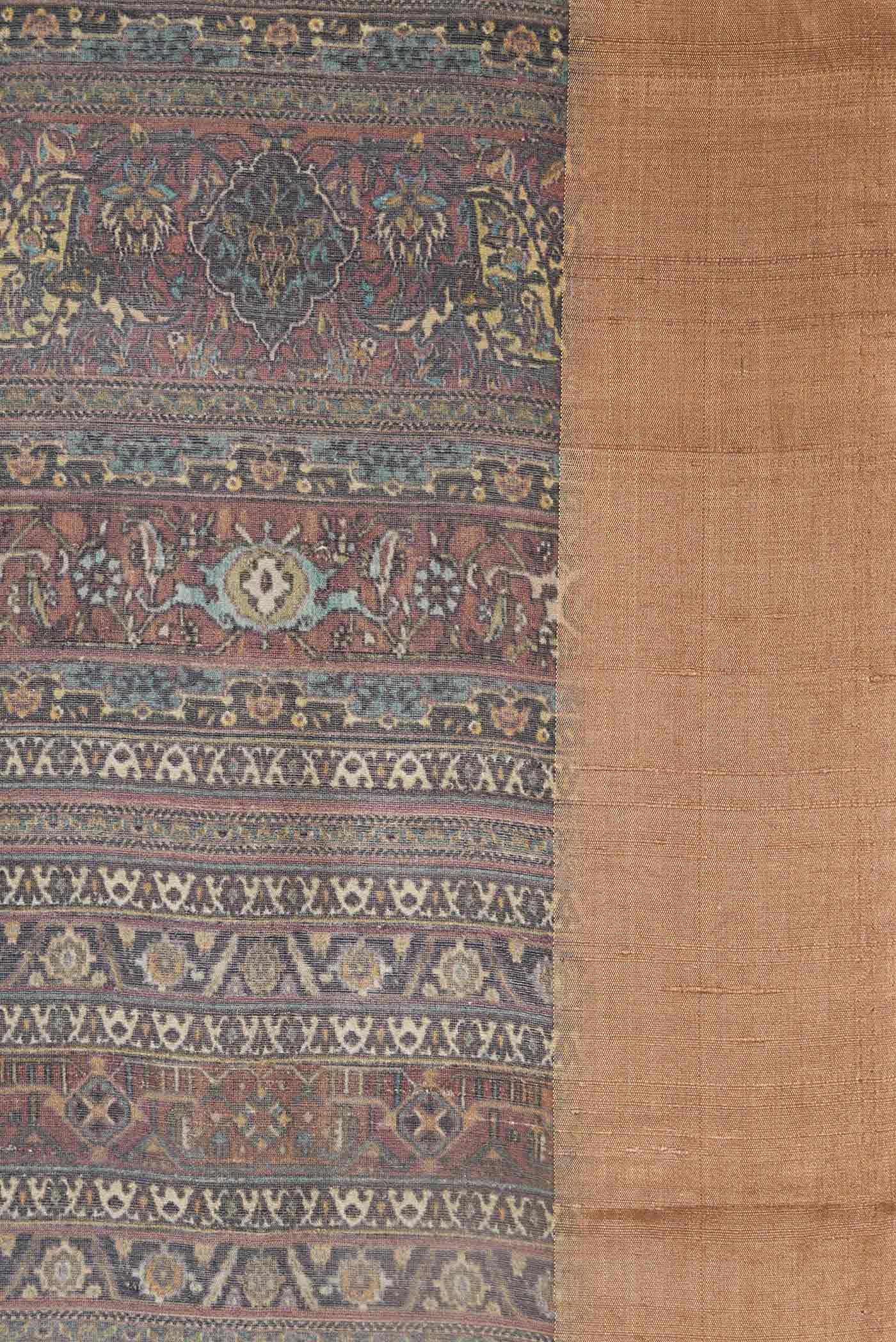 Border image of Grey Dual Tone Tussar Silk Saree with Printed design on the body and Zari Border. 