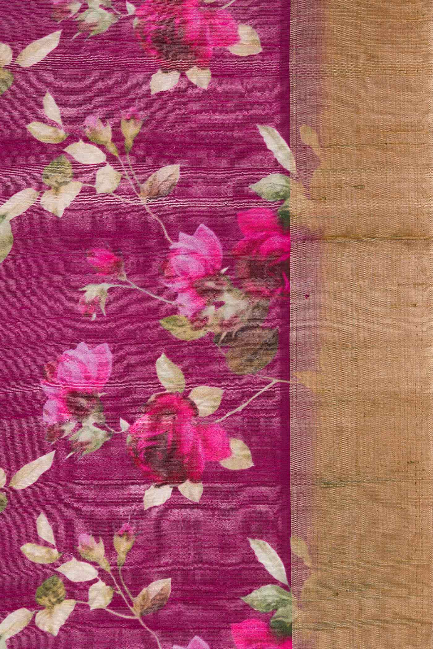 Border image of Purple Dual Tone Tussar Silk Saree with Printed design on the body and Zari Border. 