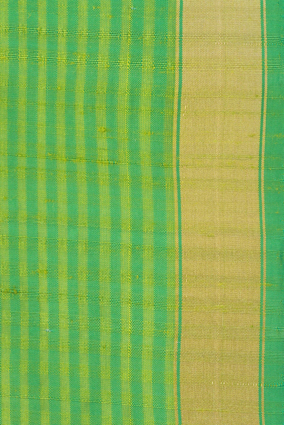 Border image of Pure Silk Green Dual Tone Soft Saree with Stripes on the body and Zari Border. 