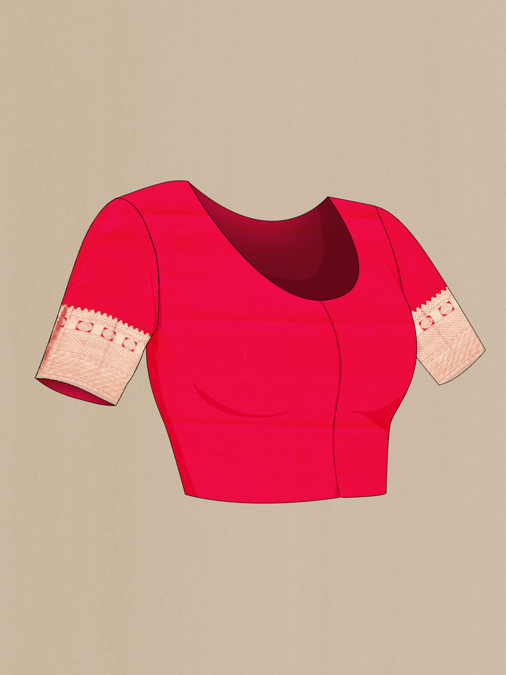 Close up image of the blouse of Red Dual Tone Kanchipuram Silk Saree with Zari Brocade on the body and Zari Border. 