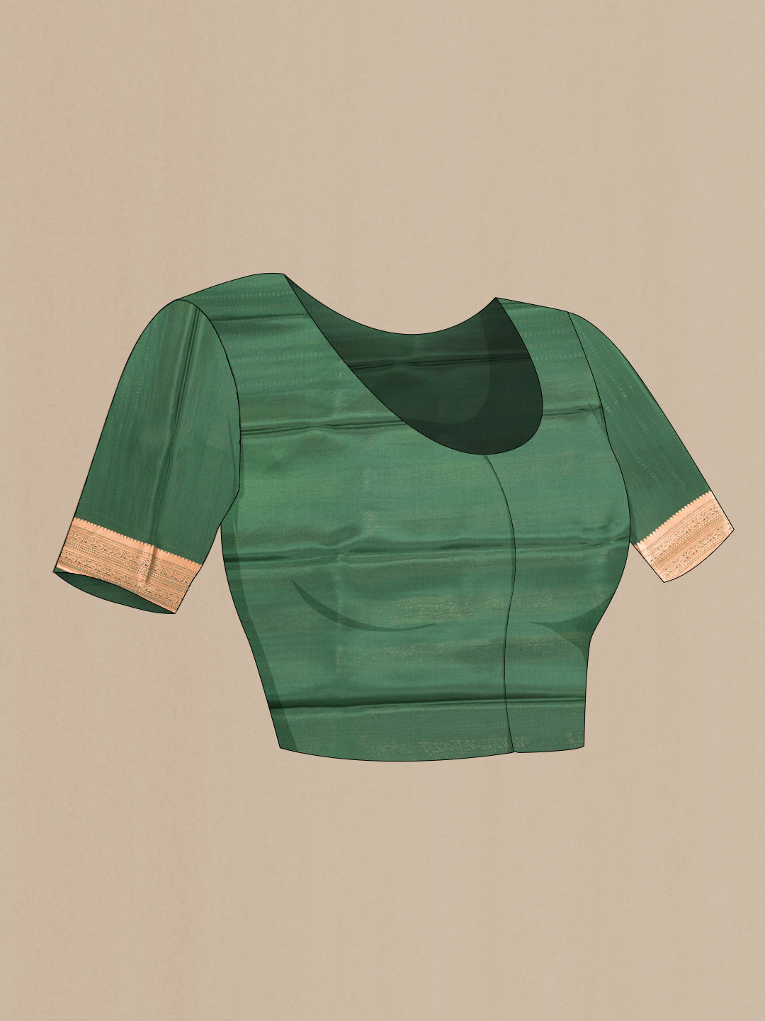 Close up image of the blouse of Bottle Green Dual Tone Mysore Crepe Saree with Stripes on the body and Zari Border