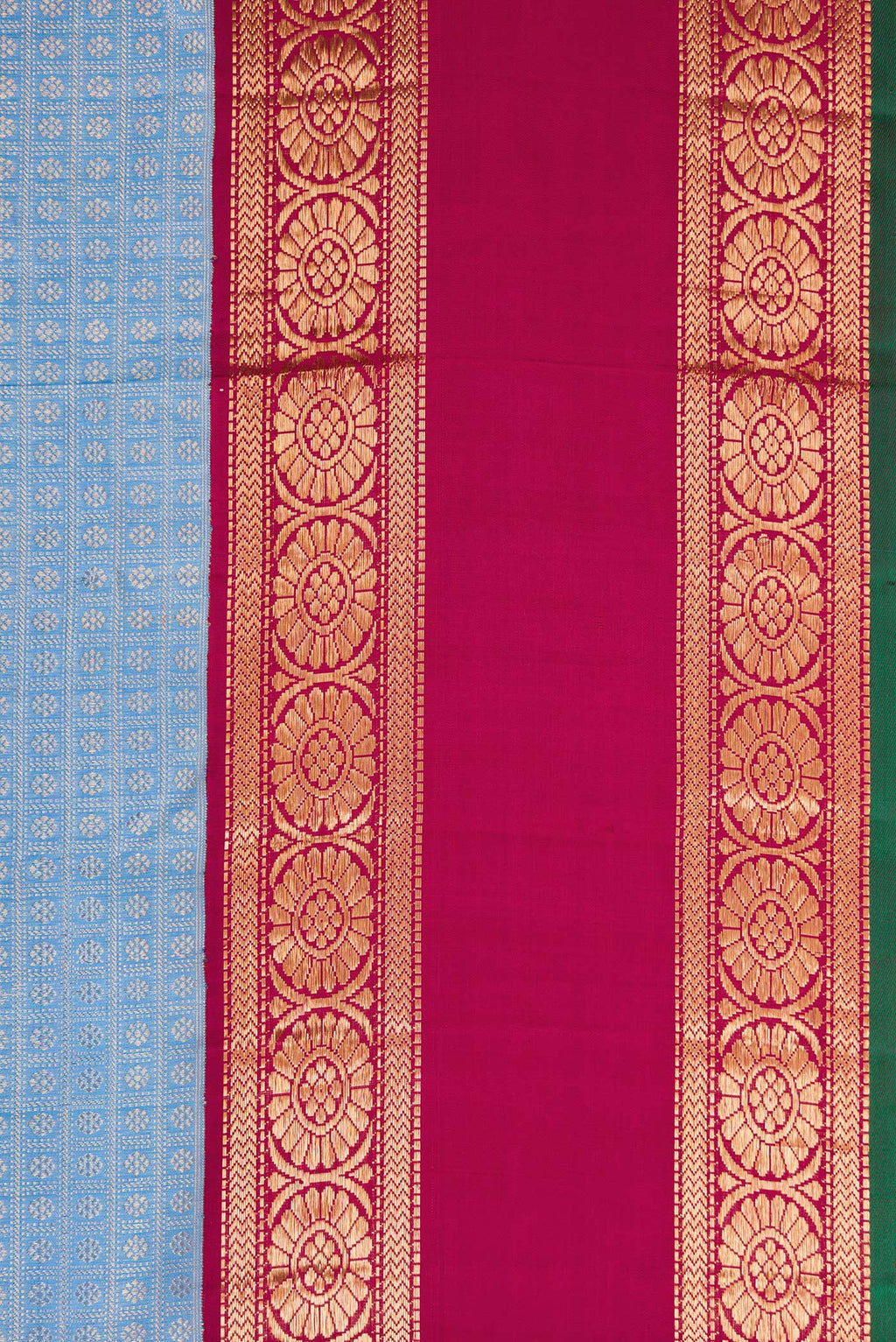 Border image of Light Blue Dual Tone Kanchipuram Silk Saree with Zari Brocade on the body and Zari Border. 