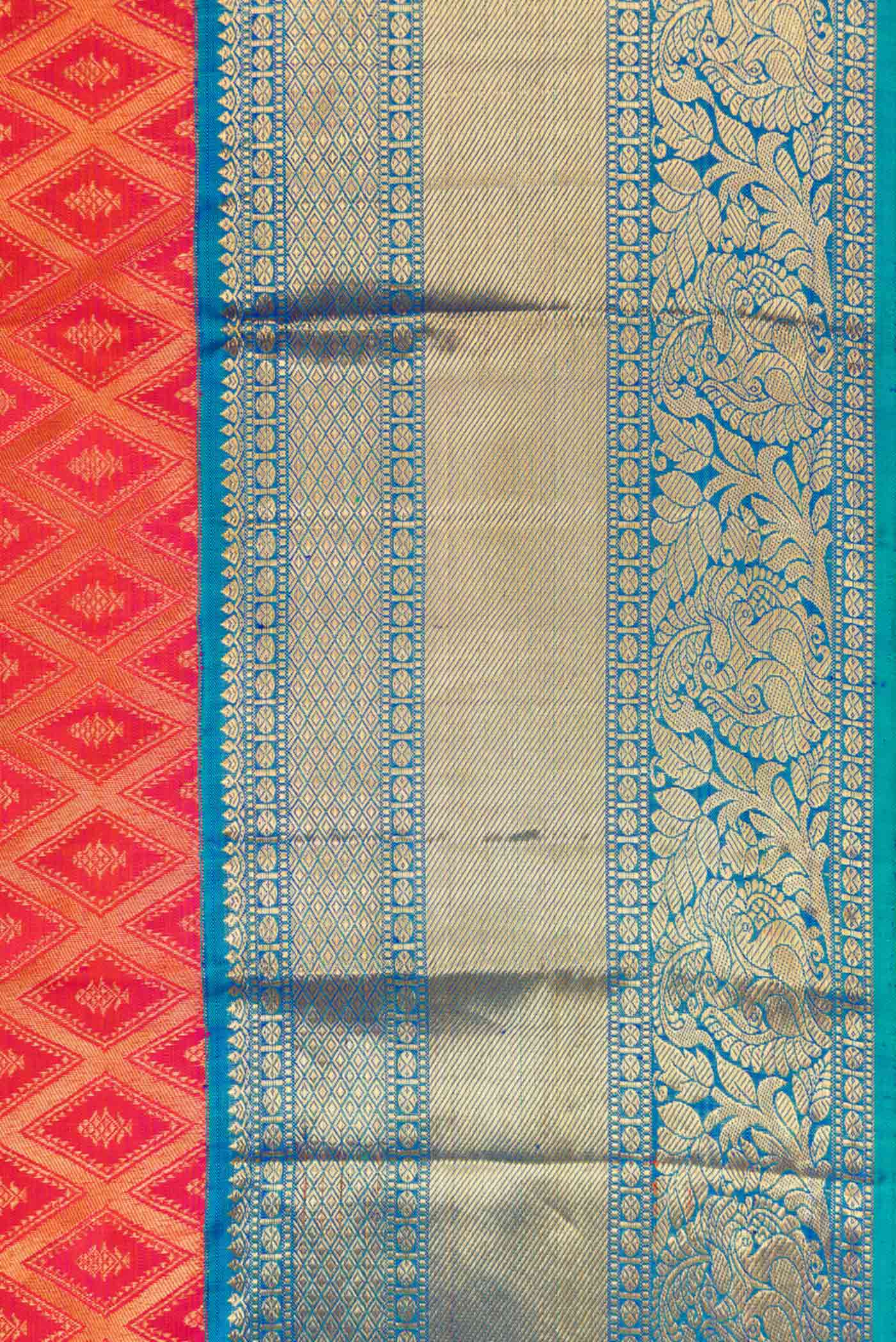 Border image of Brick Orange Dual Tone Kanchipuram Silk Saree with Zari Brocade on the body and Zari Border