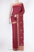 Maroon Dual Tone Banarasi Silk Saree with Zari Butta on the body and Zari Border.  displayed on a mannequin