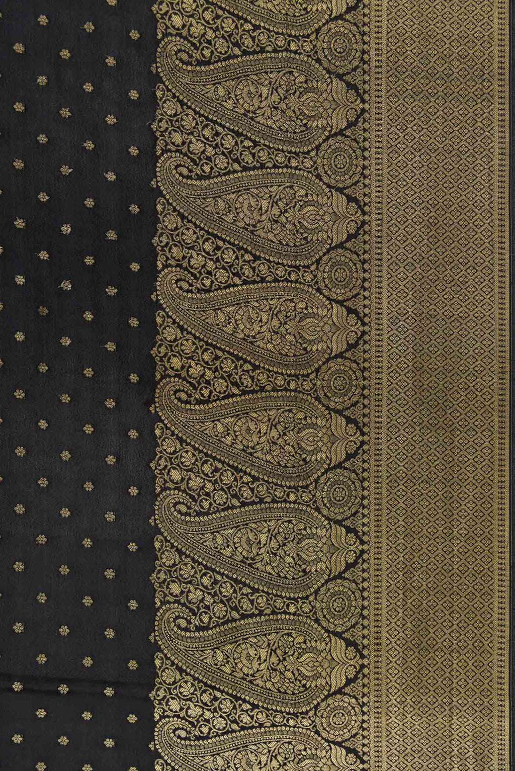 Border image of Black Dual Tone Mysore Crepe Saree with Zari Butta on the body and Fancy Border. 