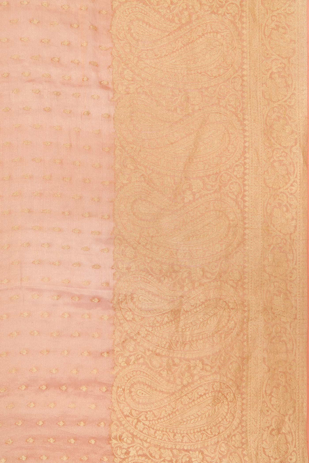 Border image of Golden Peach Dual Tone Banarasi Georgette Saree with Zari Butta on the body and Zari Border. 