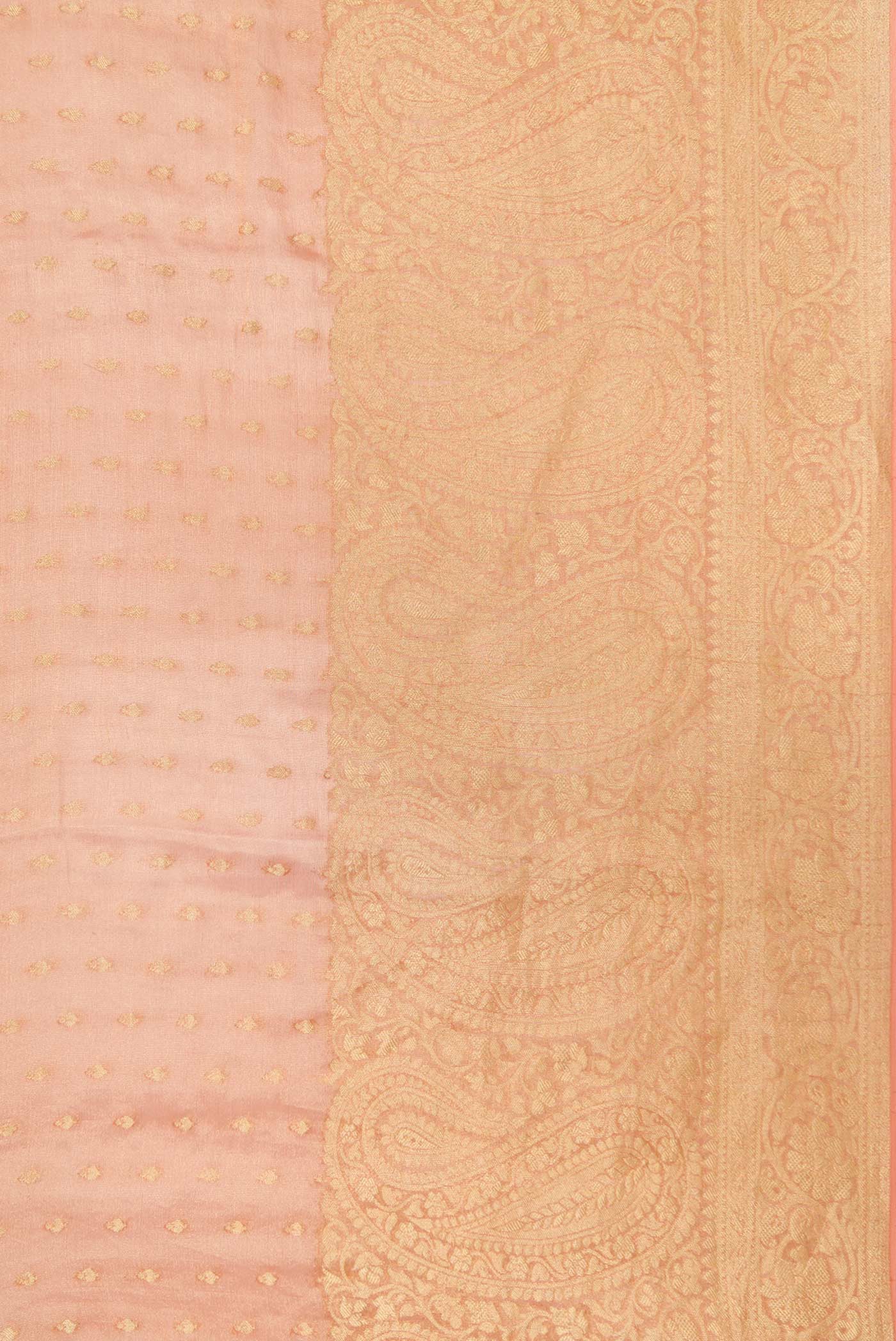 Border image of Golden Peach Dual Tone Banarasi Georgette Saree with Zari Butta on the body and Zari Border. 