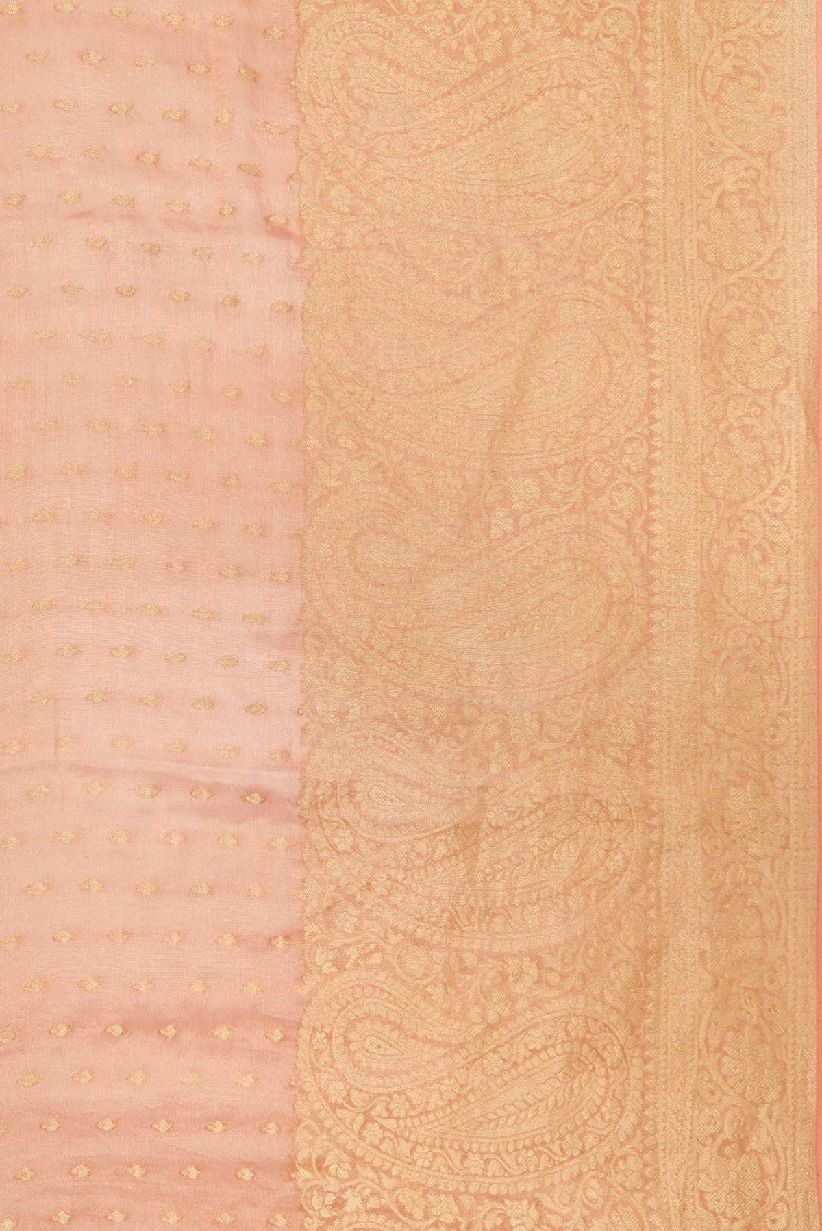 Border image of Golden Peach Dual Tone Banarasi Georgette Saree with Zari Butta on the body and Zari Border. 