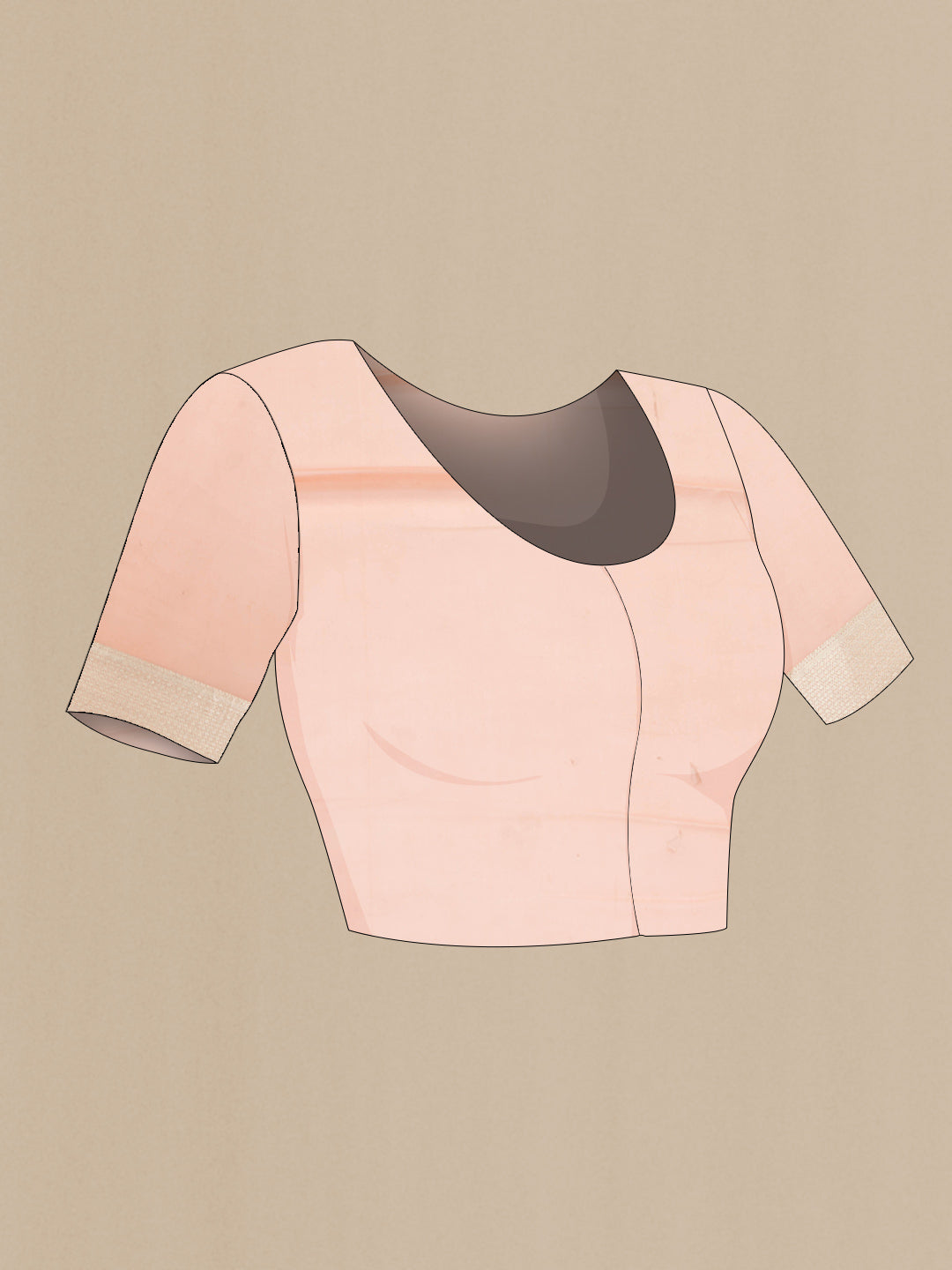 Close up image of the blouse of Golden Peach Dual Tone Mysore Georgette Saree with Zari Butta on the body and Zari Border