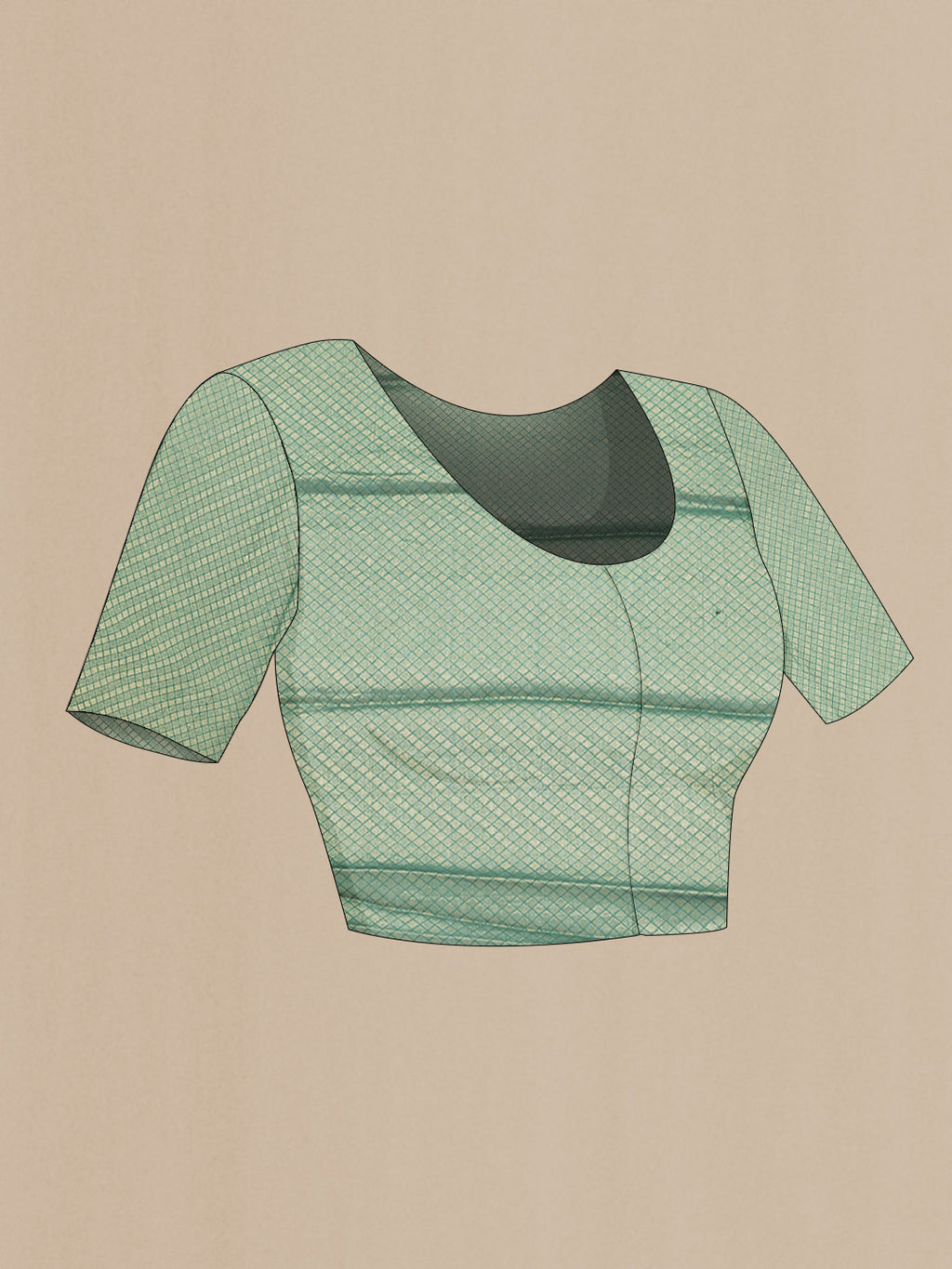 Close up image of the blouse of Bottle Green Dual Tone Chiffon Saree with Embroidery on the body and Zari Border