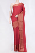 Red Dual Tone Mysore Crepe Saree with Embroidery on the body and Zari Border displayed on a mannequin
