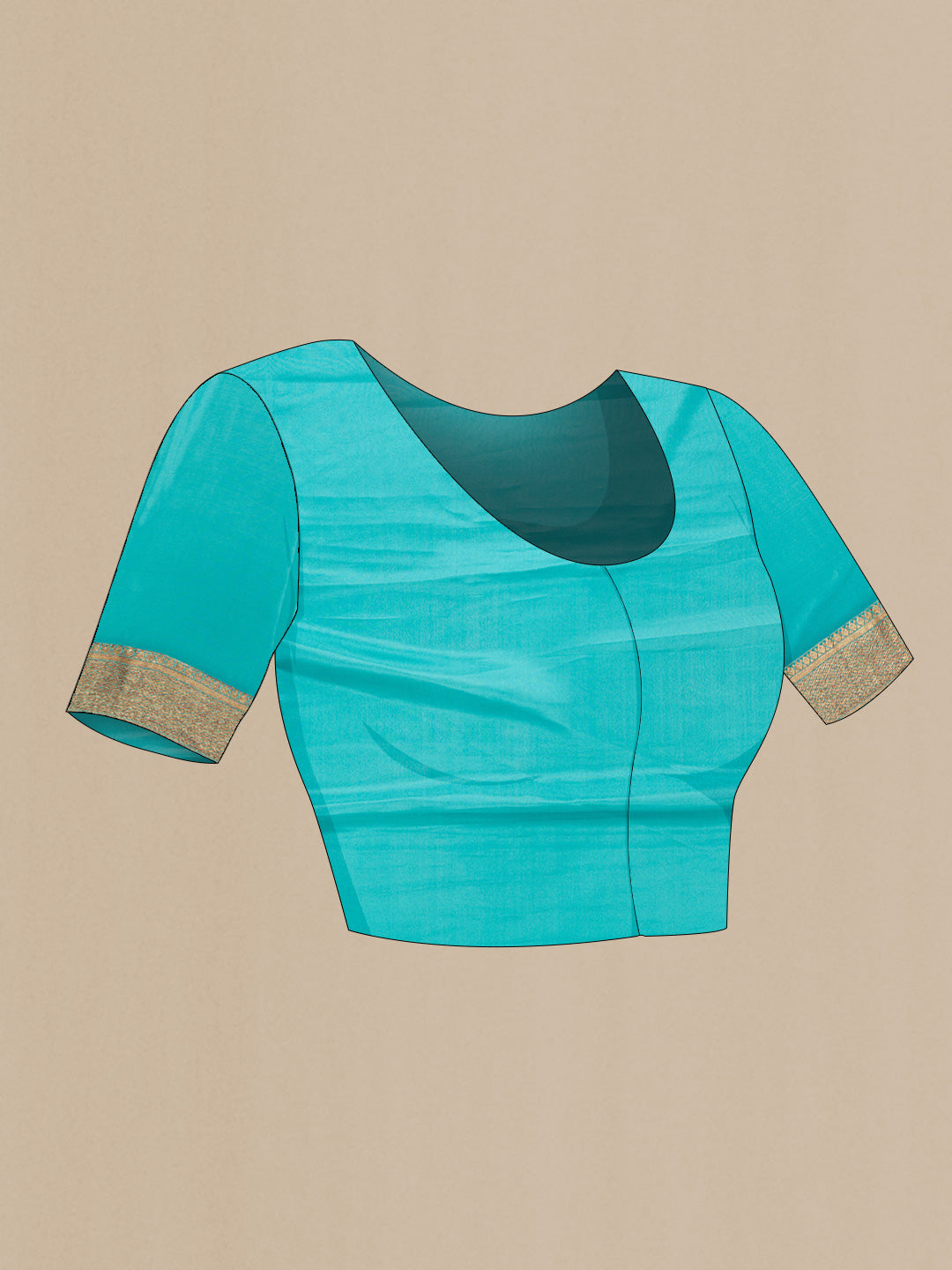 Close up image of the blouse of Sky Blue Dual Tone Banarasi Georgette Saree with Zari Brocade on the body and Zari Border. 
