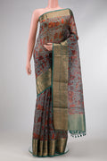 Light Green Dual Tone Organza Silk Saree with Printed design on the body and Zari Border.  displayed on a mannequin
