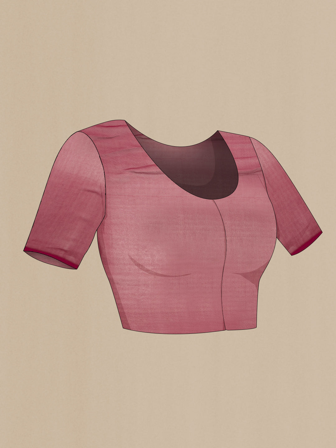 Close up image of the blouse of Rani Pink Double Ikat Saree with Ikat Print on the body and Ikat Border. 