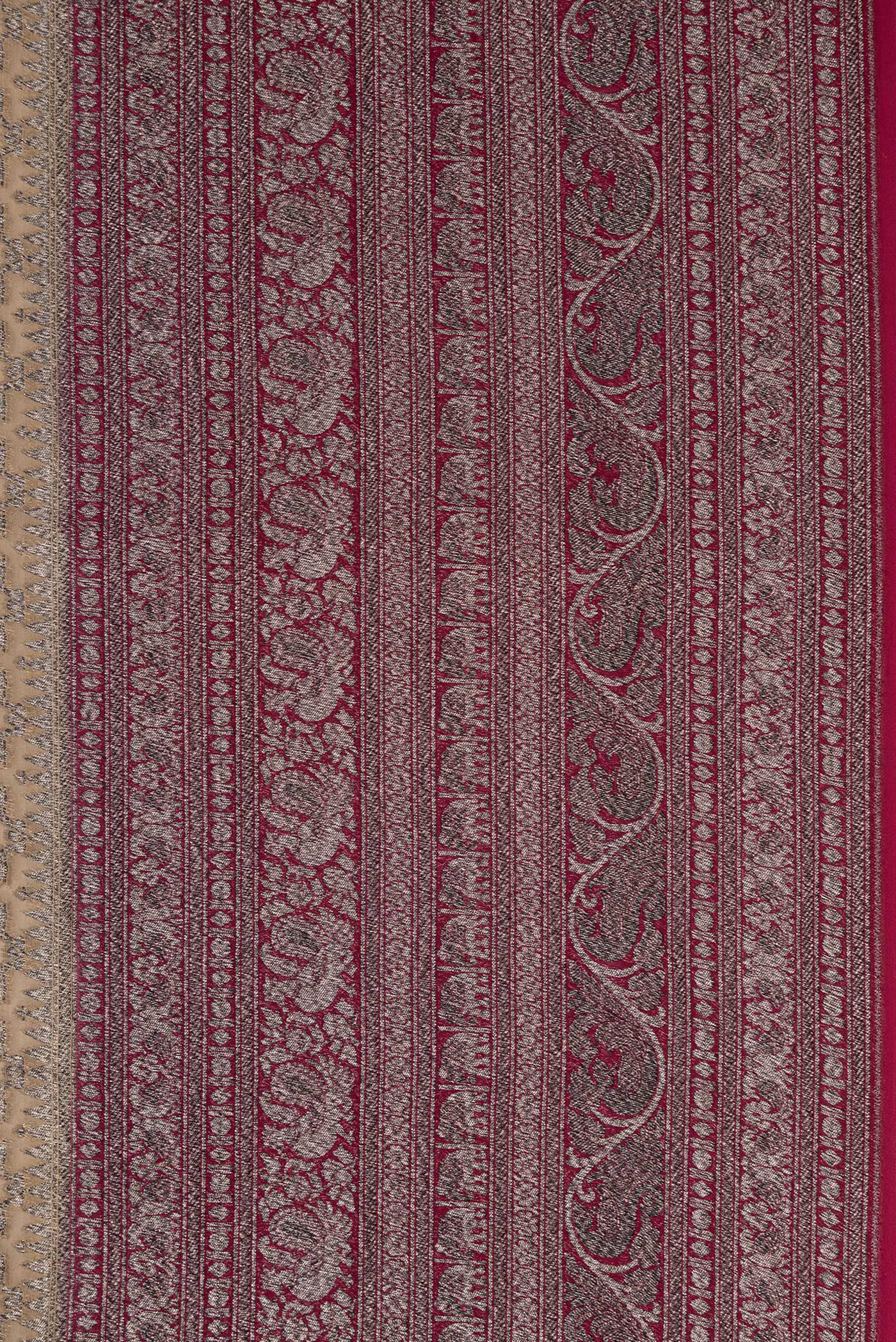 Border image of Rani Pink Double Ikat Saree with Ikat Print on the body and Ikat Border. 