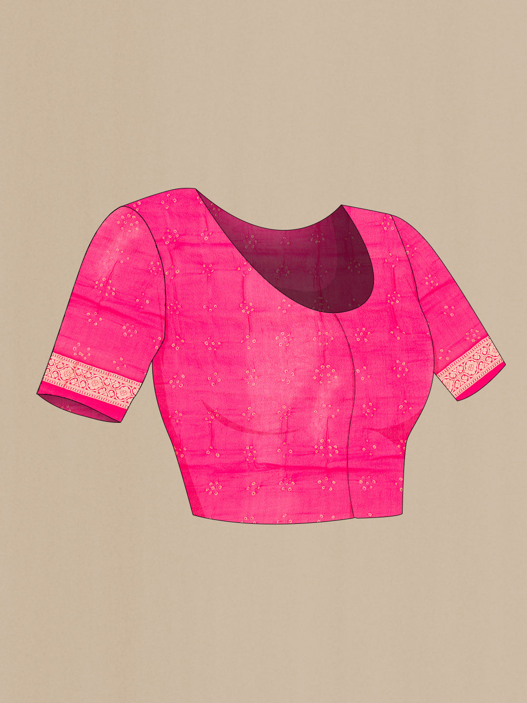 Close up image of the blouse of Pink Dual Tone Banarasi Georgette Saree with Zari Brocade on the body and Zari Border. 