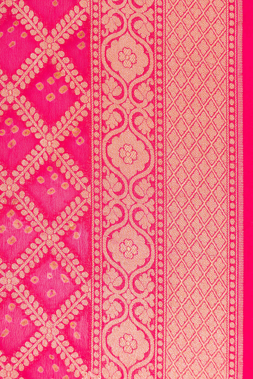 Border image of Pink Dual Tone Banarasi Georgette Saree with Zari Brocade on the body and Zari Border. 