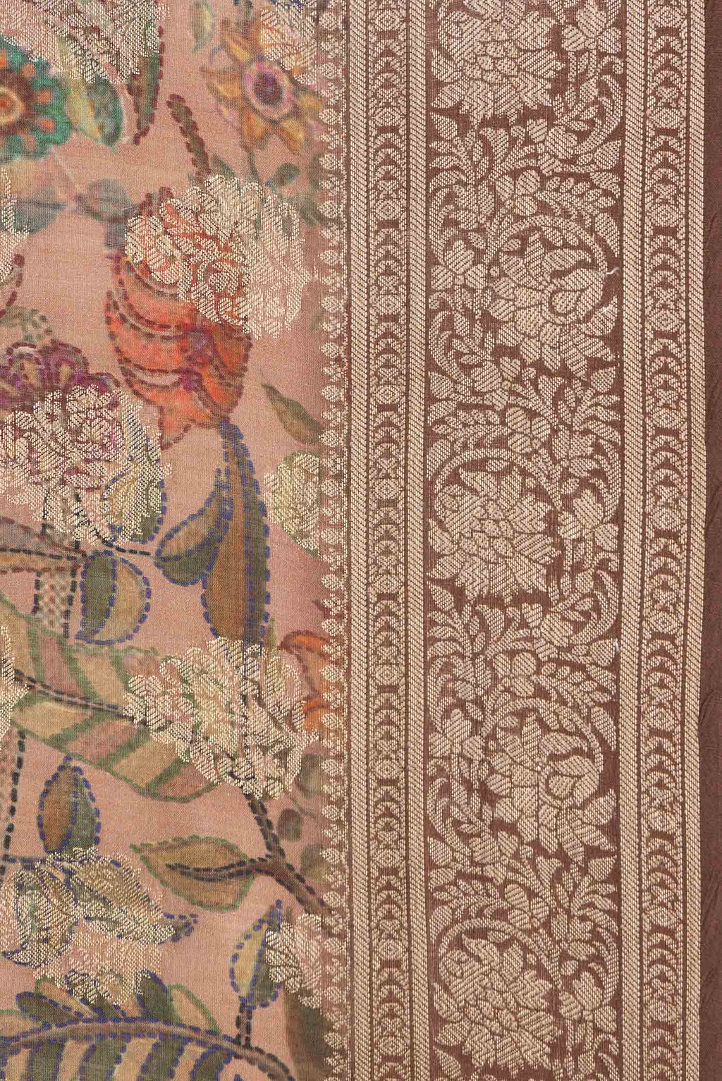 Border image of Brown Dual Tone Tussar Silk Saree with Printed design on the body and Zari Border. 