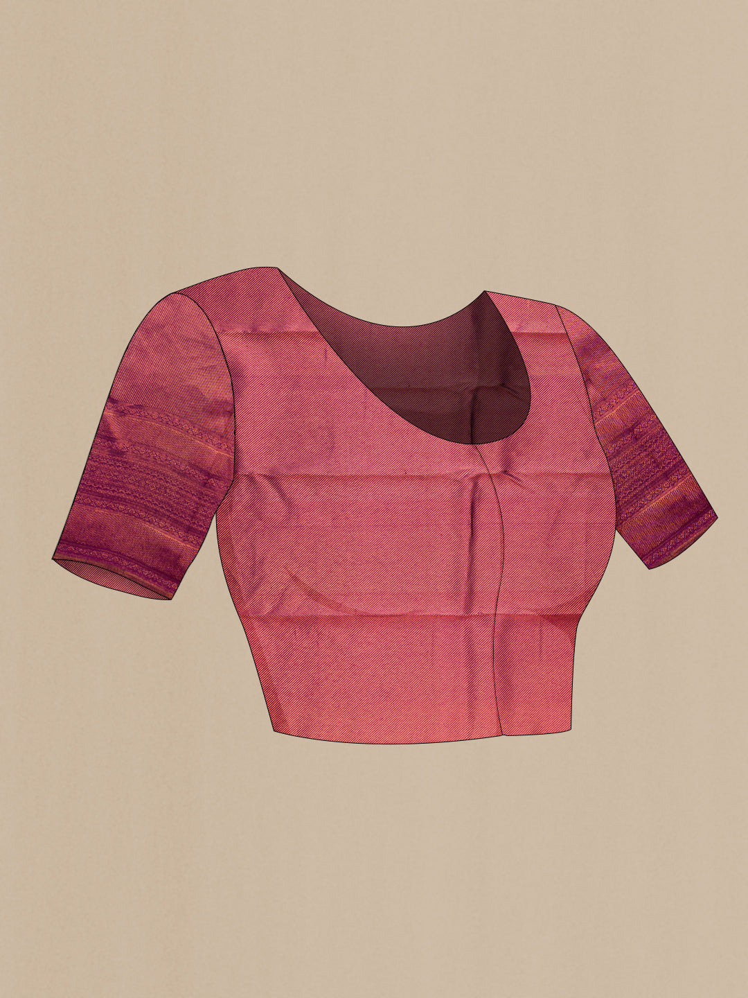 Close up image of the blouse of Purple Dual Tone Kanchipuram Silk Saree with Zari Brocade on the body and Fancy Border. 