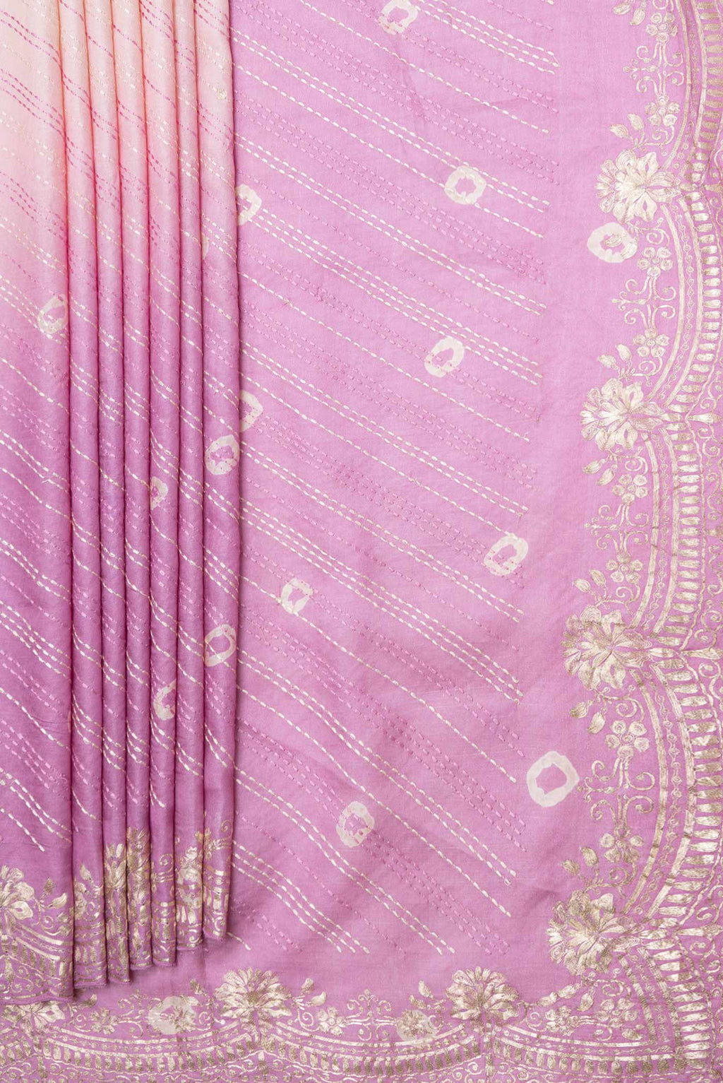 Pleats and pallu of Multi Color Tussar Silk Saree with Embroidery on the body and Embroidery Border