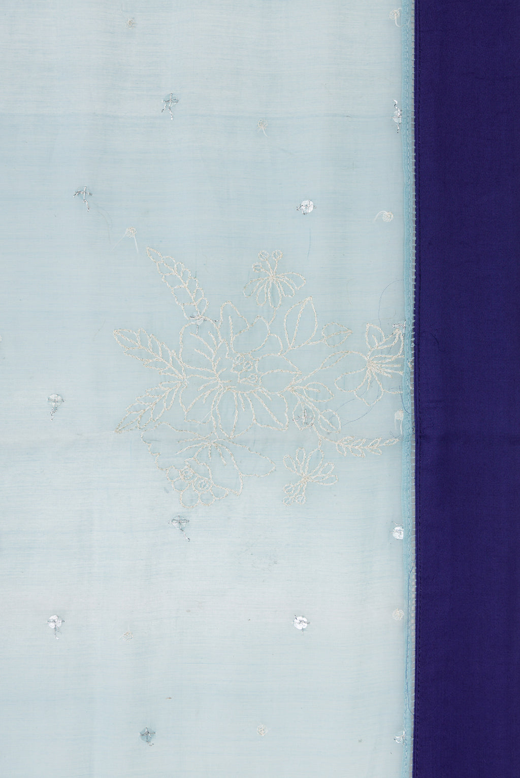 Border image of Light Blue Dual Tone Organza Silk Saree with Embroidery on the body and Plain Border. 