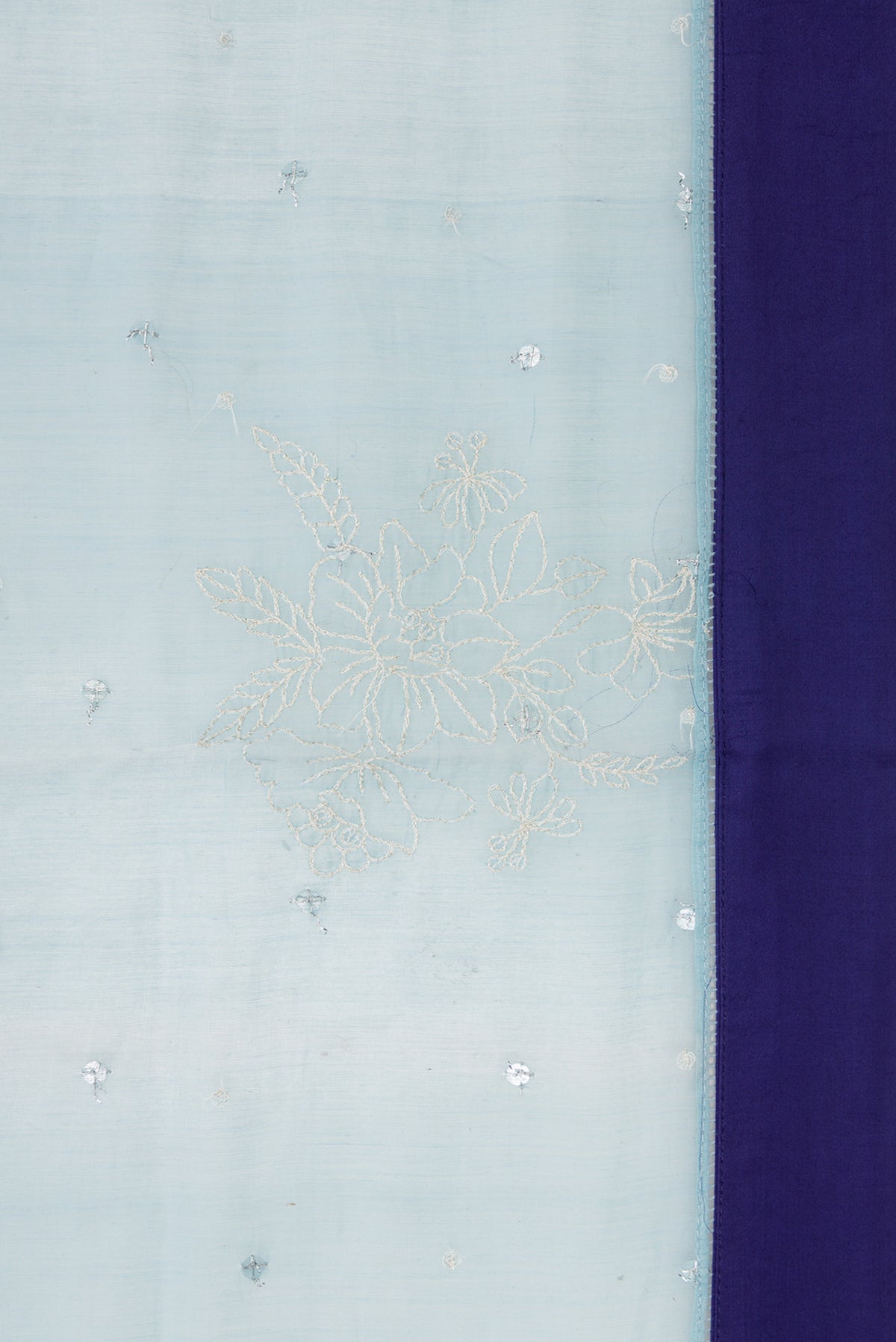 Border image of Light Blue Dual Tone Organza Silk Saree with Embroidery on the body and Plain Border. 