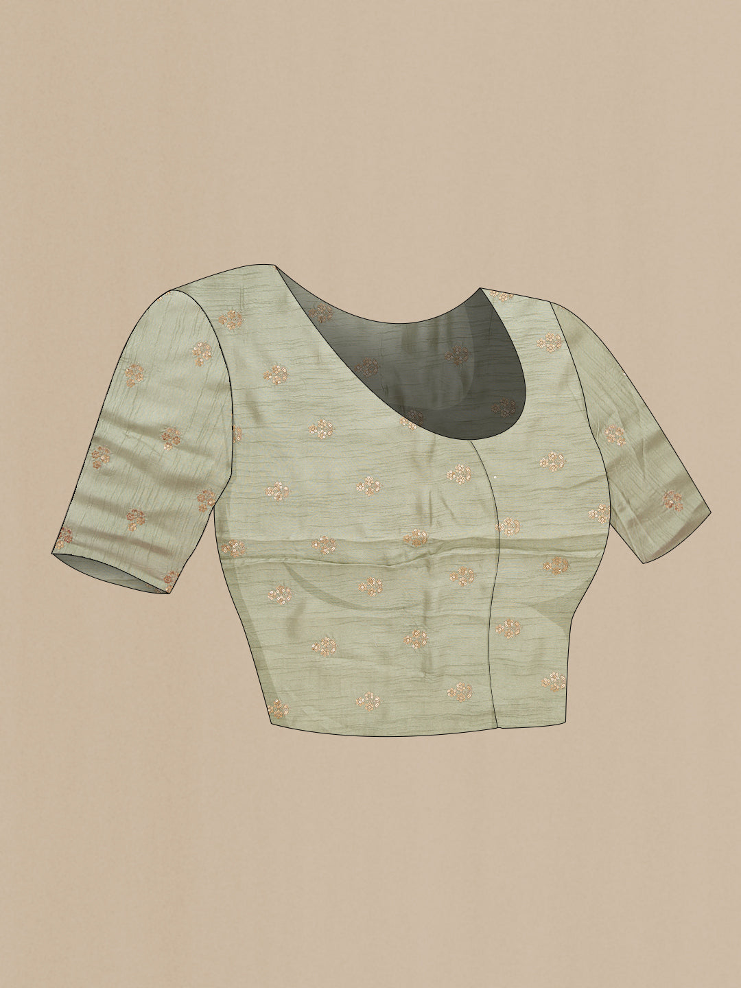 Close up image of the blouse of Pista Green Dual Tone Organza Silk Saree with Embroidery on the body and Embroidery Border. 
