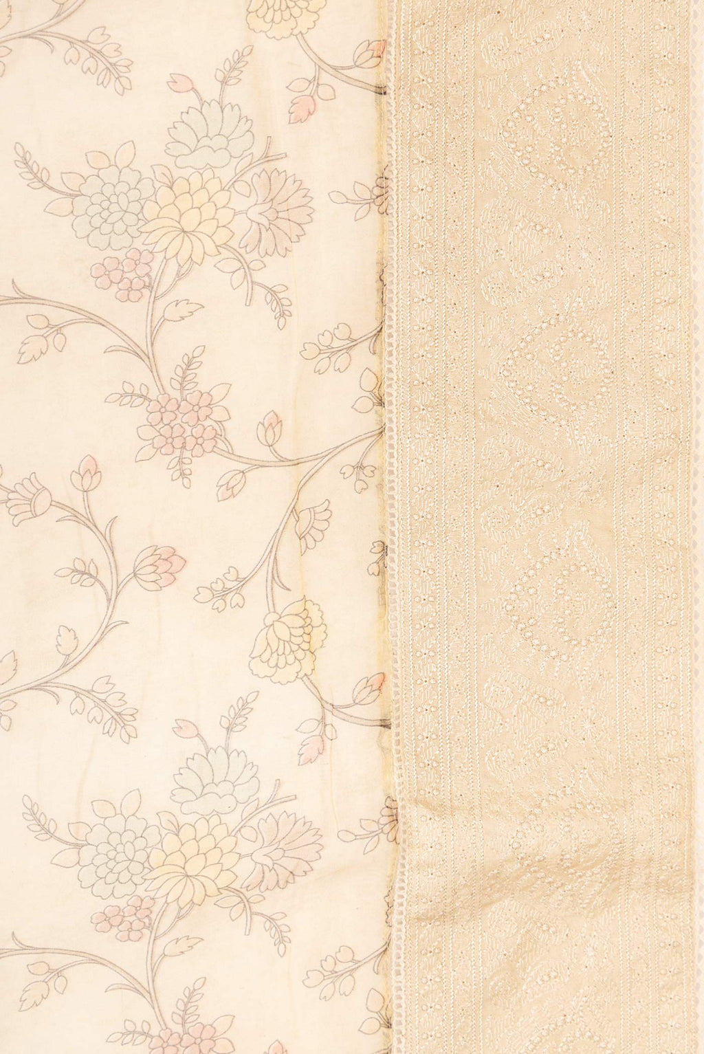 Border image of Sandal Dual Tone Chanderi Silk Saree with Printed design on the body and Embroidery Border. 