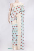 Sea Green Dual Tone Chanderi Silk Saree with Printed design on the body and Embroidery Border.  displayed on a mannequin