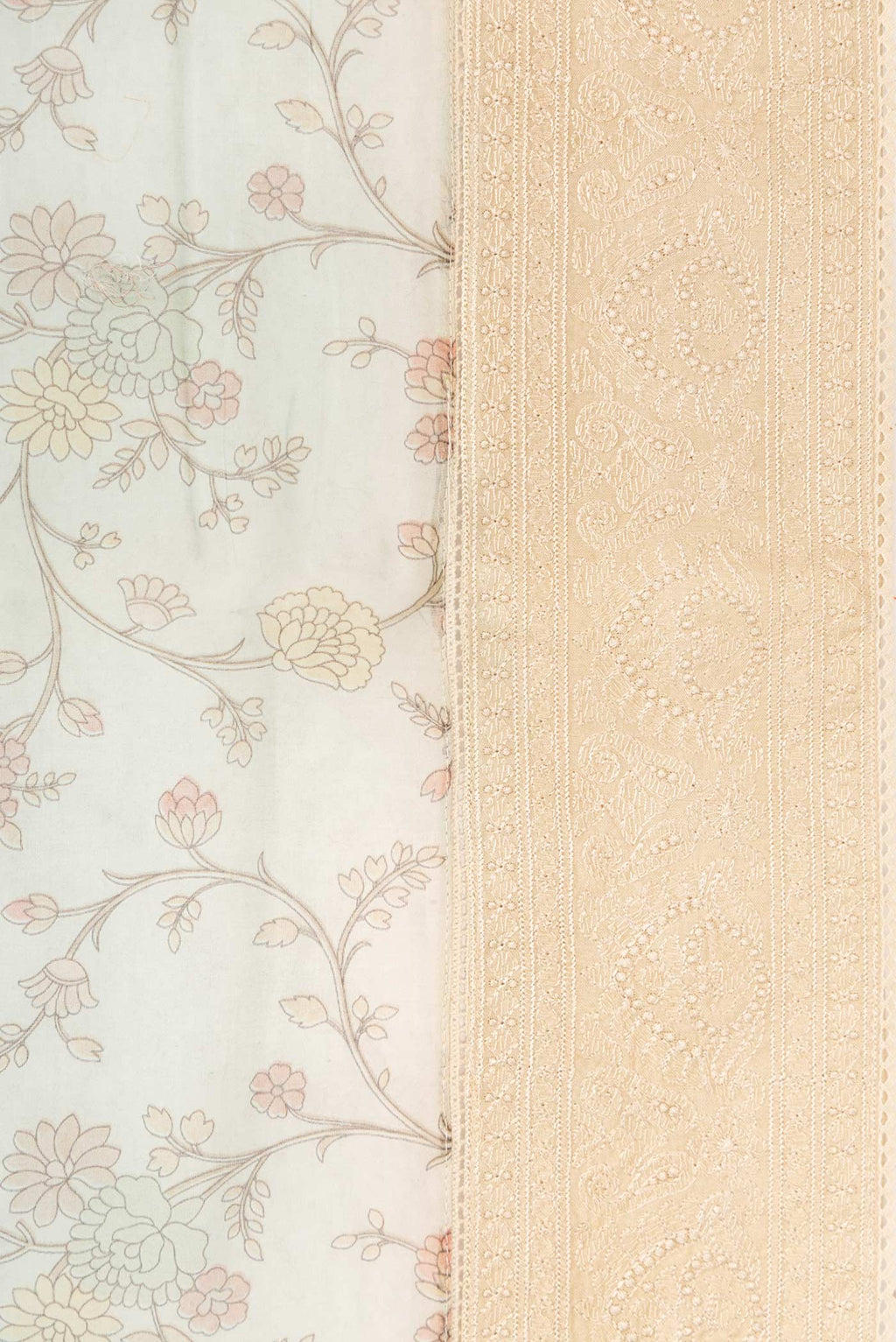 Border image of Light Blue Dual Tone Chanderi Silk Saree with Printed design on the body and Embroidery Border. 