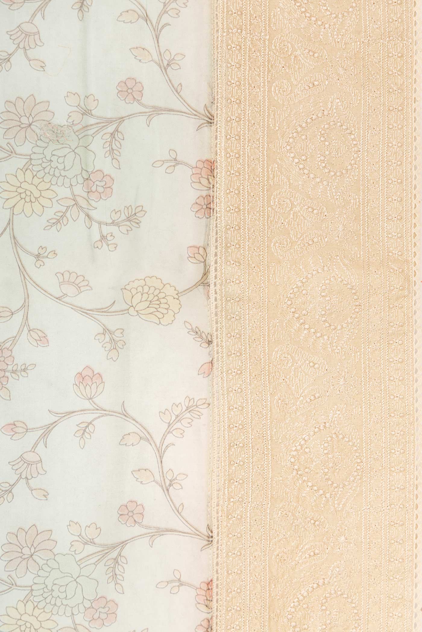 Border image of Light Blue Dual Tone Chanderi Silk Saree with Printed design on the body and Embroidery Border. 