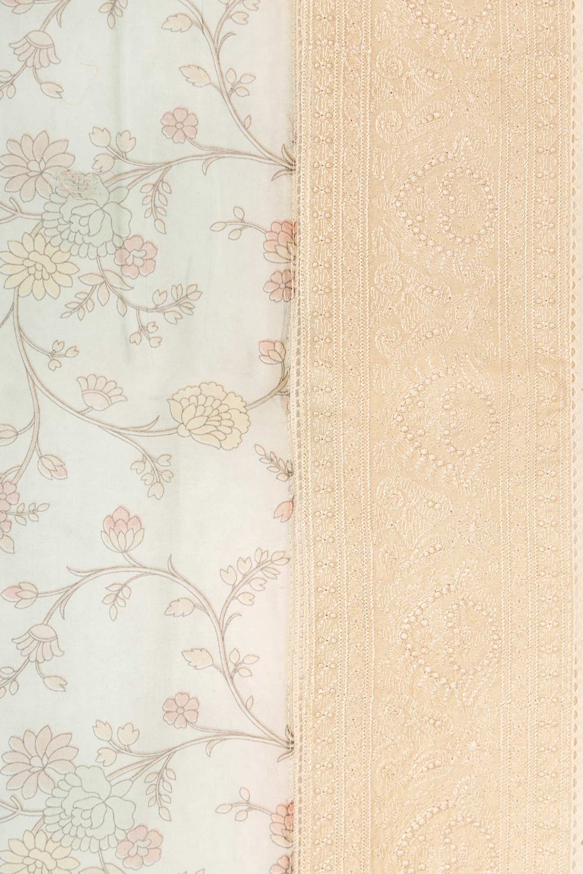 Border image of Light Blue Dual Tone Chanderi Silk Saree with Printed design on the body and Embroidery Border. 