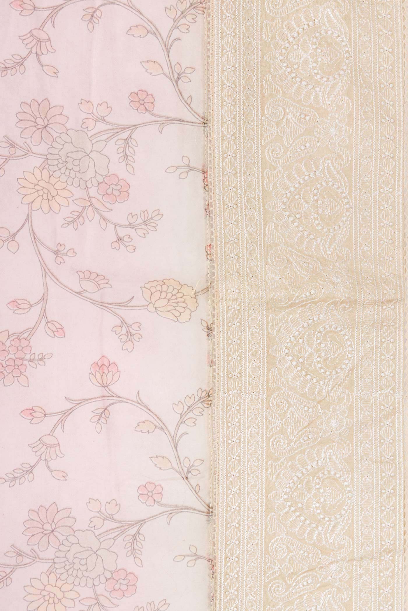 Border image of Pink Dual Tone Chanderi Silk Saree with Printed design on the body and Embroidery Border. 