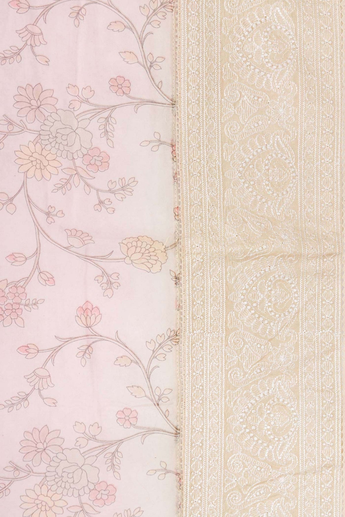 Border image of Pink Dual Tone Chanderi Silk Saree with Printed design on the body and Embroidery Border. 