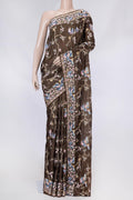 Brown Dual Tone Tussar Saree with Embroidery on the body and Embroidery Border displayed on a mannequin